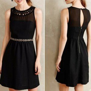 Anthropologie Maeve Black Lattice and Mesh Neck Dress, Size 0